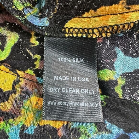 Corey Lynn Calter Dark Floral Silk Neck Tie Popover Career Blouse, Size 2 - Picture 8 of 9
